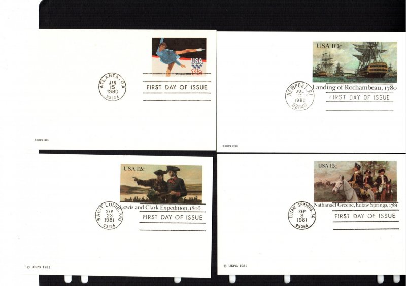 united states 4 diff postal cards first day covers