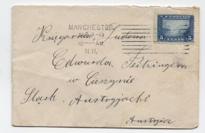 1913 5 cent pan-pac Manchester NH to Austria columbia machine cancel [H.3982]