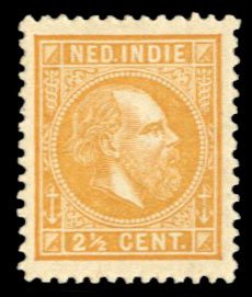 Netherlands Colonies, Netherlands Indies #7 Cat$65, 1870 2 1/2c orange, hinged