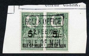 Isle of Man KGVI 2 x 5/- Key Plate Type Revenues Used on Piece