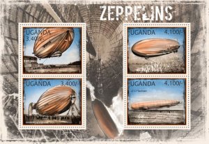 UGANDA - 2012 - Zeppelins - Perf 4v Sheet - Mint Never Hinged