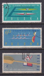 Poland 1961 Sc 1006-8 European 6th Canoe Championships Poznan Sport Stamp CTO