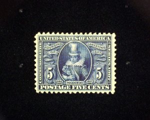 HS&C: Scott #330 MH 5 cent Jamestown. VF US Stamp
