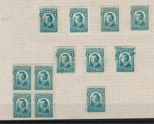 COLOMBIA 1917   1 PESO STAMPS STUDY ON 1 PAGE  USED  REF 5328