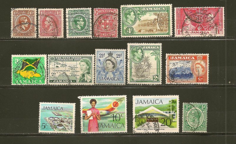 Jamaica Lot of 15 Different Older Stamps Used