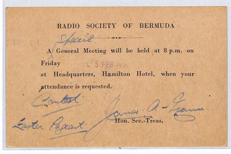 BERMUDA US NAVY KGVI Postal Stationery Card *RADIO SOCIETY* Hamilton 1954 PJ98