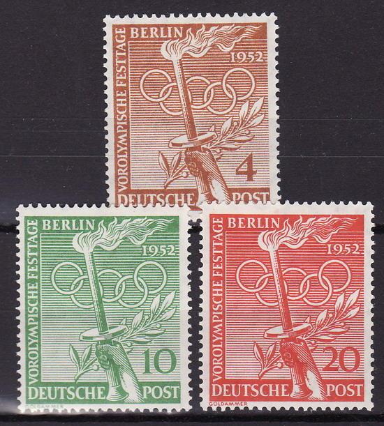 Germany Berlin SC# 9N81-83 Mi# 88-90 1952 OLYMPIC FLAME MLH