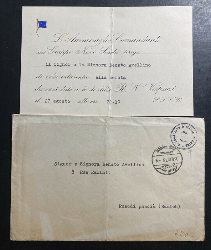 1937 Italian Legation In Cairo Egypt Diplomatic Cover To Ramleh With Card 