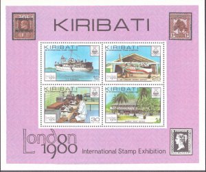 Kiribati #355a, Complete Set, S/S Only, 1980, Stamp Show, Never Hinged