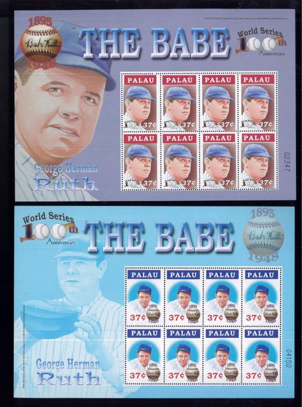 Baseball - BABE RUTH Commemorative S/S Set X2 MNH Palau E30