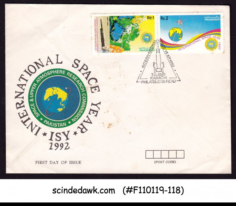 PAKISTAN - 1992 INTERNATIONAL SPACE YEAR - 2V-  FDC SOILED COVER