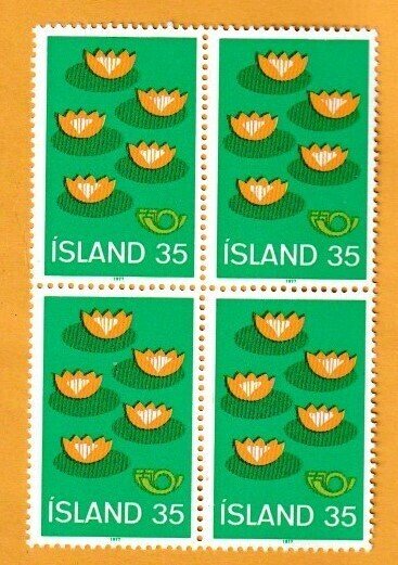 ICELAND SCOTT#496 - 1977 35 Kroner WATER LILLIES - BLOCK OF [4] MNH