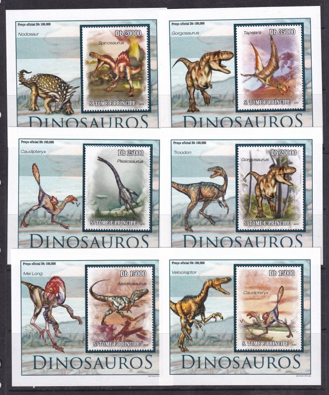 Sao Tome and Principe 2010 Dinosaurs 6 S/Sheets Deluxe Edition MNH