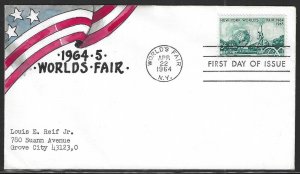 U.S., Scott #1244, N.Y. World's Fair F.D.C., H.R. Maul, Hand Painted Cachet