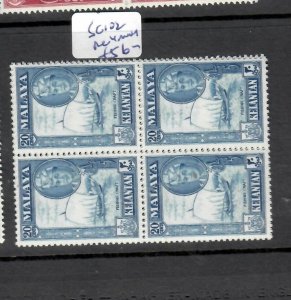 MALAYA KELANTAN   (P0607B)  SULTAN  20C  BOAT     SG 102    BLOCK OF 4   MNH 