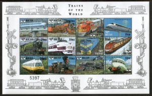 Bhutan 1999 - Trains Railroads - Sheet of 12 Stamps - Scott #1205 - MNH