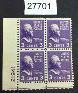 US STAMPS #807  MINT OG H PLATE BLOCK LOT #27701