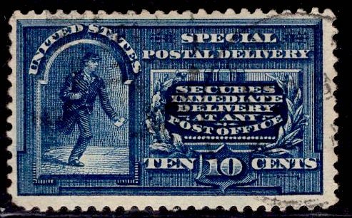 US Stamp #E5a 10c Blue Special Delivery USED SCV $80. Dots in Curved Frame ...