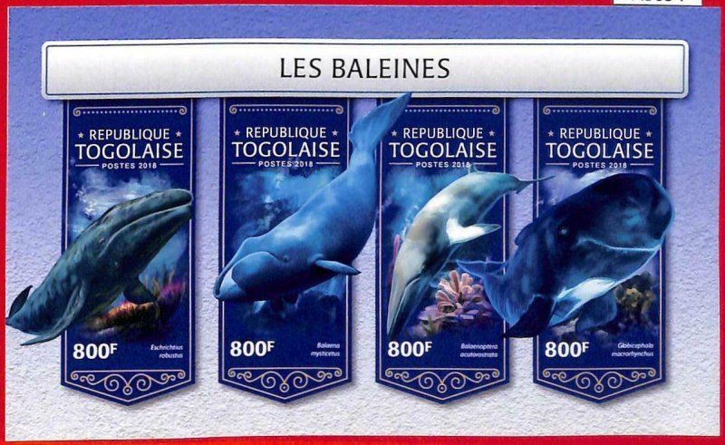 A3094 - TOGO, ERROR IMPERF, Miniature sheet: 2018, Whales, Marine Life