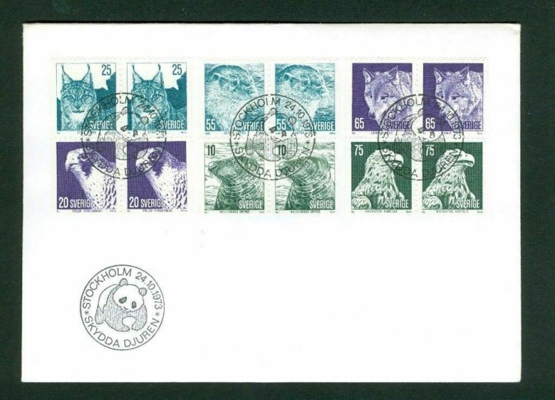 Sweden  Fdc 1973.  Animal Protection. Seal, Falcon, Lynx, Otter, Wolf, Sea Eagle