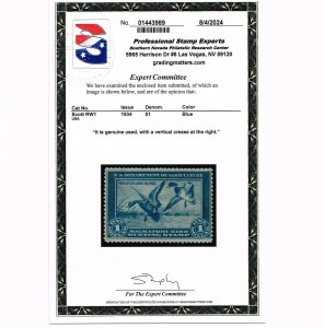 EXCELLENT GENUINE SCOTT #RW1 F-VF USED 1934 FEDERAL DUCK STAMP PSE CERT