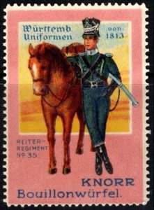Vintage Germany Poster Stamp Knorr Bouillon Cubes Württemberg Uniforms From 1813