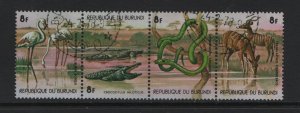 Burundi  #519   cancelled  1977  animals  8fr strip of 4