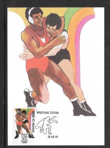 #2084 WRESTLING STATION JUL/30/1984 Maximum Card USPS Cachet (my4973)