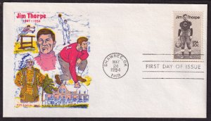 1984 Jim Thorpe Sc 2089 FDC Doris Gold cachet Shawnee Oklahoma OK