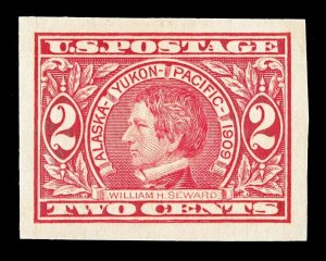 Scott 371 1909 2c Alaska-Yukon Imperforate Issue Mint VF OG NH Cat $30