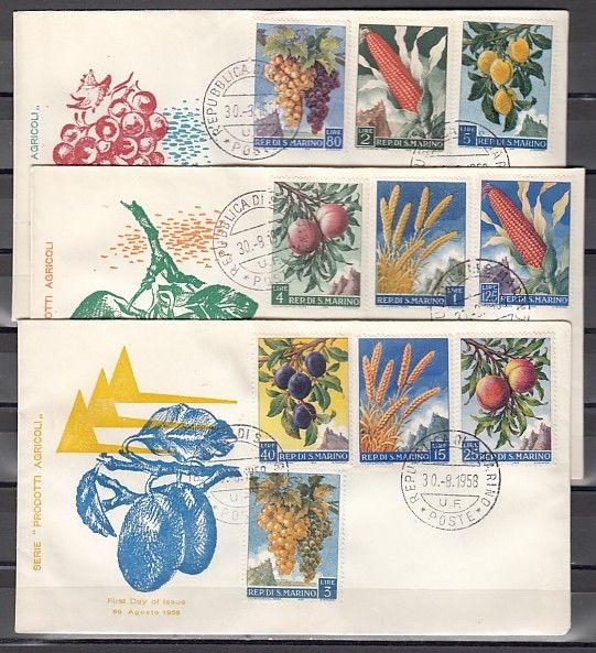 San Marino, Scott cat. 416-425. Fruits & Veggies issue. 3 First day covers.