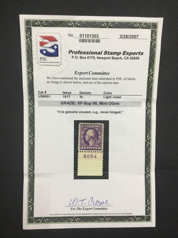 MOMEN: US STAMPS #501 MINT OG NH PSE GRADED CERT XF-SUP 95