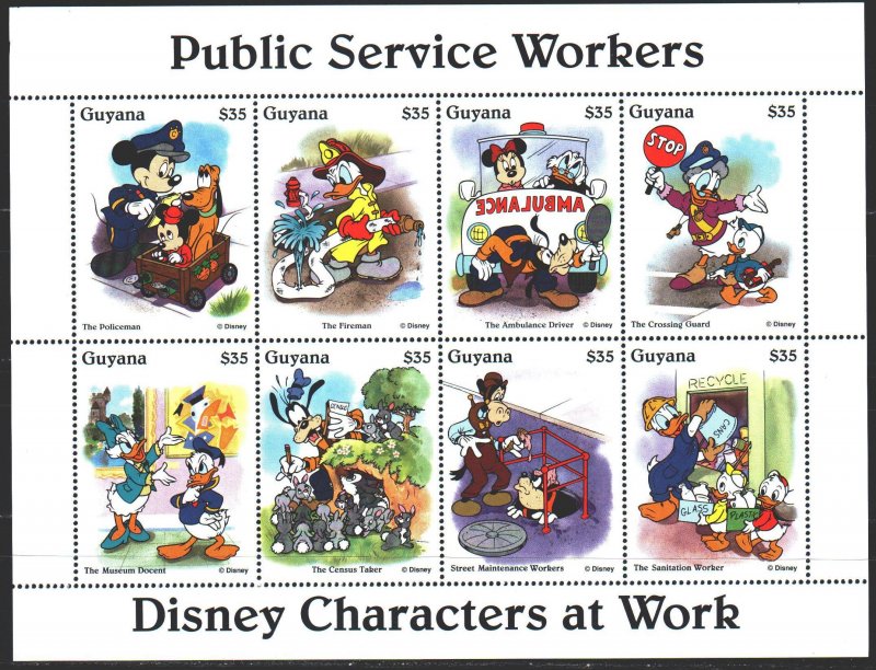 Guyana. 1995. Small sheet 5097-5104. Mickey Mouse, Disney cartoons. MNH. 