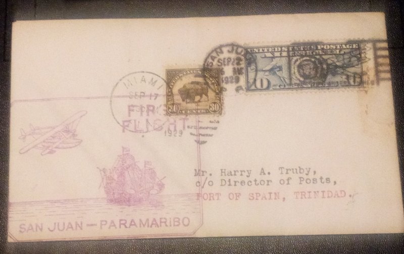 sept 17th 1929 first flight miami to san juan 30 cent buffalo