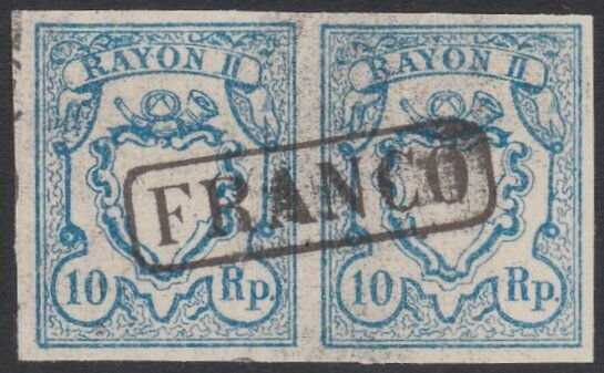 SWITZERLAND  An old forgery of a classic stamp - pair.......................B199