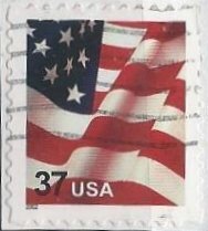 US 3630 (used on paper) 37¢ flag (from sheet, small 2002, micro USA)