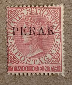 Malaya Perak 1886 2c pale rose Crown CA. Unused no gum. Scott 6, CV $5.50. SG 17