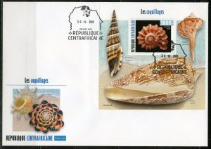 CENTRAL AFRICA 2020 SEA SHELLS  SOUVENIR SHEET FIRST DAY COVER