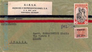 ad6252 - ECUADOR - POSTAL HISTORY -  REGISTERED AIRMAIL COVER  to ITALY 1951