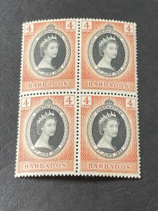 BARBADOS # 234-MINT/NH(2) & MINT/HINGED(2)-BLOCK OF 4------1953