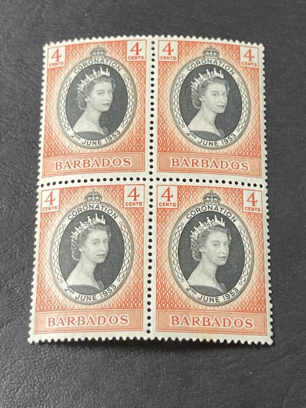 BARBADOS # 234-MINT/NH(2) & MINT/HINGED(2)-BLOCK OF 4------1953