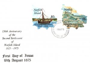 FIRST DAY COVER NORFOLK ISLAND 150th ANNIVERSARY SECOND SETTLEMENT 1975