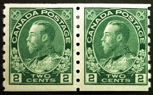 Canada #128 2c Green 1922 King George V Perf 8 Horizontal Coil Pair VF MLH