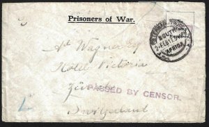 SOUTH AFRICA 1917 PRISONER OF WAR COVER FROM INTERNMENT PIETERMAITZBURG CAMP &