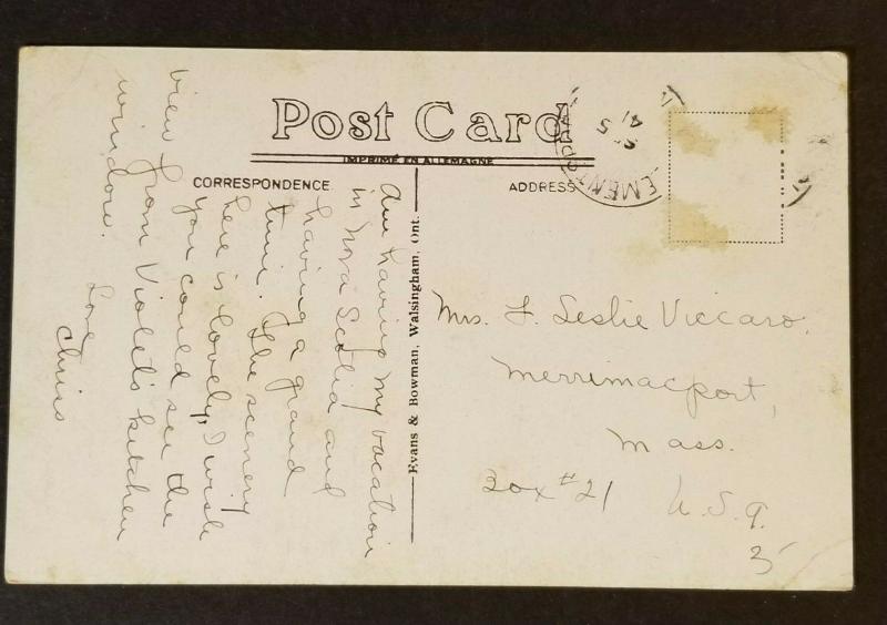 1941 Clementsport Nova Scotia to Merrimacport MA Railroad RPPC  Postcard Cover 