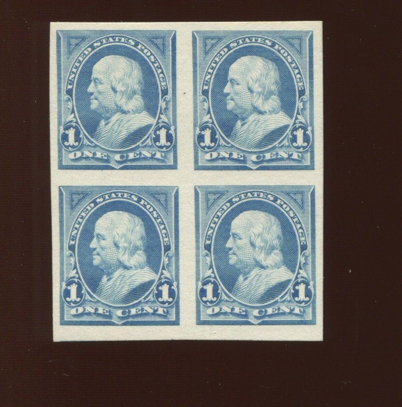 247P4 Franklin Plate Proof on Card Block of 4  Stamps (Stock 247 P2)