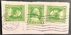 US #705 Used F/VF 3 Issues on Paper/Nice 1932 Cancel [R1238]