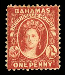 Bahamas #24 Cat$60, 1882 1p vermilion, hinged, slight gum toning