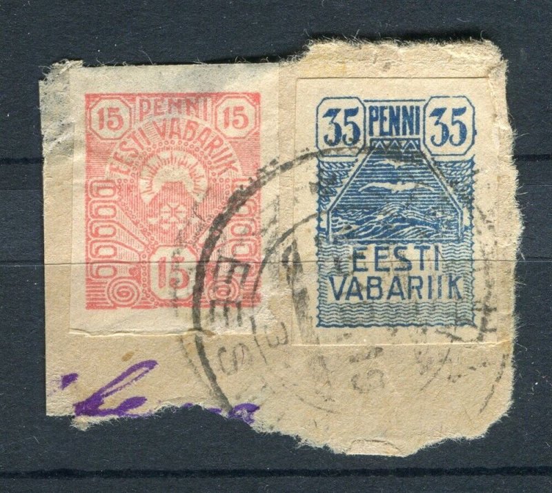 ESTONIA; 1919 early Pictorial Imperf issue fine used 15p. POSTMARK PIECE