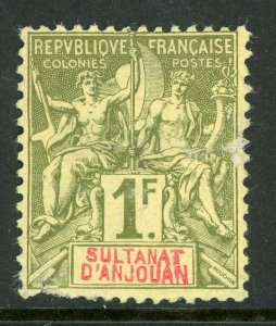 Anjouan 1892 French Colony 1F Peace & Commerce SG #13 Mint G528